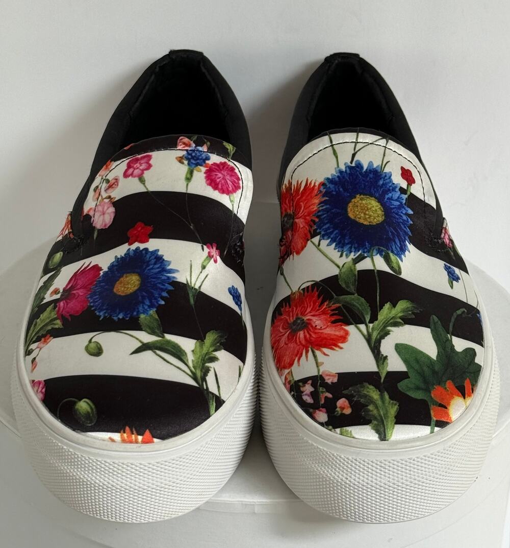 Floral Platform Slip On Sneakers Black White Striped Rampage Korie Womens Size 7